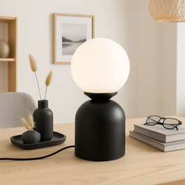 Opviq Lámpara de mesa negra con tapa de cristal